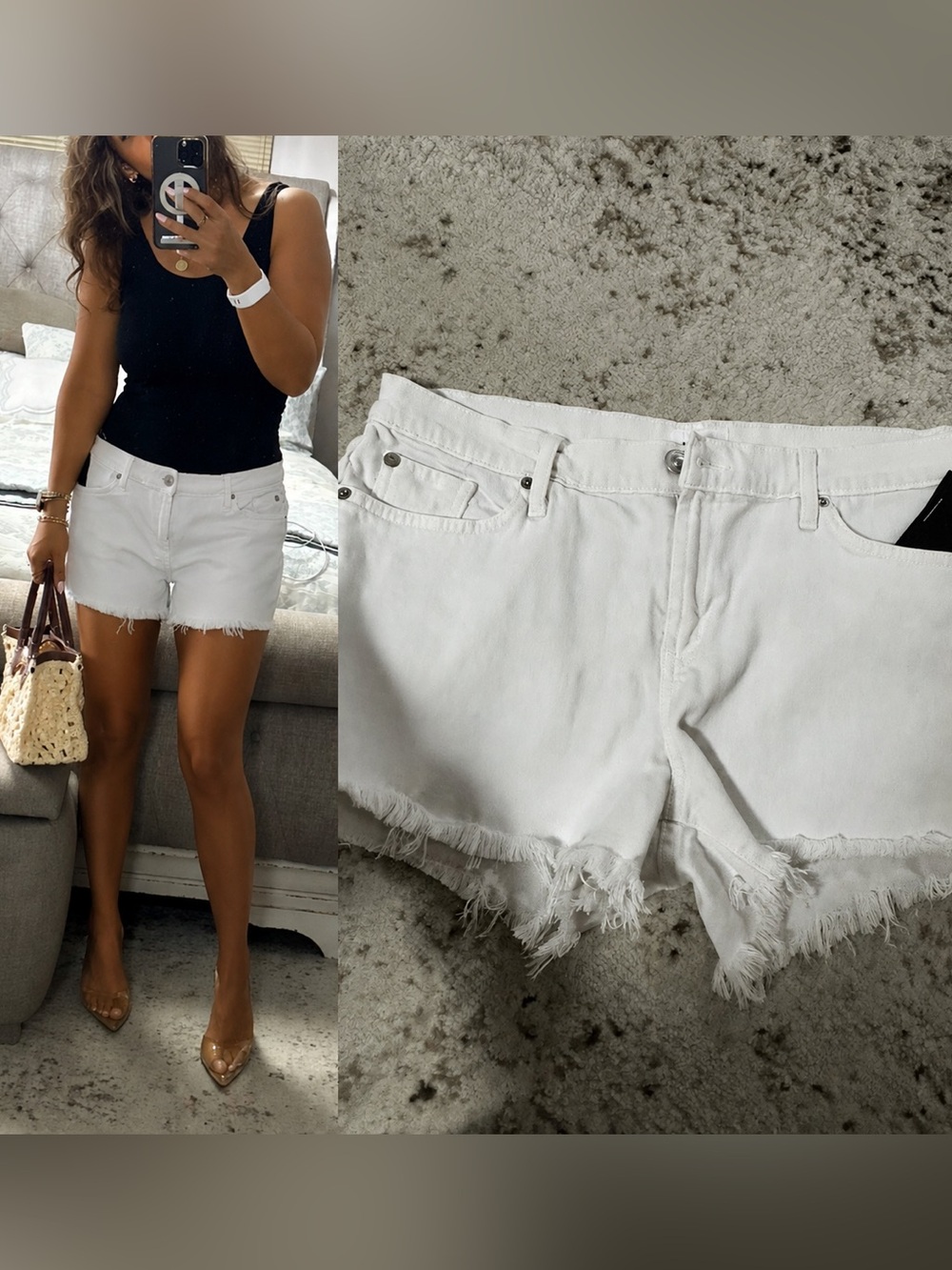 New🩷 🤍 White HUDSON Raw-Hem Denim Cutoff Shorts